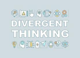 Divergent thinking word concept banner. Efficiency and productivity. Project management. Solution searching. Isolated lettering typography with linear icons. Vector outline illustration