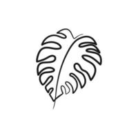 Monstera leaf continuous one line art drawing vector