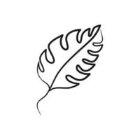 Monstera leaf continuous one line art drawing vector
