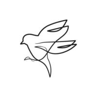 Continuous one line art drawing of bird vector