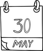 calendario dibujado a mano en estilo garabato. 30 de mayo. día mundial del tai chi y el qigong, fecha. elemento para el diseño. planificación, vacaciones de negocios vector