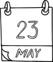 calendar hand drawn in doodle style. May 23. World Turtle Day, date. vector element planning