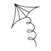 garabato dibujado a mano cometa. vector, minimalismo, escandinavo, monocromo, nórdico. icono de pegatina de cola de cinta voladora de viento de juguete vector