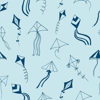 kites seamless pattern hand drawn doodle. , minimalism, scandinavian, monochrome, trendy colors 2022. toy, sky, wind, flying ribbon tail wallpaper textile background wrapping paper vector