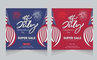 US independence day celebration social media post template design vector