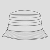 bucket hat outline drawing vector, bucket hat in a sketch style, trainers template outline, vector Illustration.