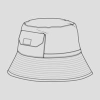 bucket hat outline drawing vector, bucket hat in a sketch style, trainers template outline, vector Illustration.