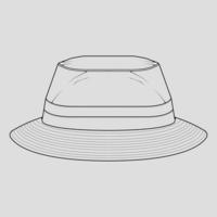 bucket hat outline drawing vector, bucket hat in a sketch style, trainers template outline, vector Illustration.