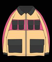 Windbreaker jacket technical fashion illustration multicolor , long sleeves, welt pockets. template front jacket, with black color background. Women, men, unisex. vector