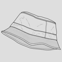 bucket hat outline drawing vector, bucket hat in a sketch style, trainers template outline, vector Illustration.