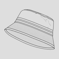 vector de dibujo de contorno de sombrero de cubo, sombrero de cubo en un estilo de boceto, contorno de plantilla de entrenadores, ilustración vectorial.