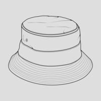 vector de dibujo de contorno de sombrero de cubo, sombrero de cubo en un estilo de boceto, contorno de plantilla de entrenadores, ilustración vectorial.