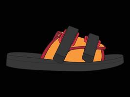 Ilustración de vector de sandalia con fondo negro. zapato de verano de sandalia de dibujos animados.