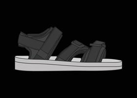 Ilustración de vector de sandalia con fondo negro. zapato de verano de sandalia de dibujos animados.