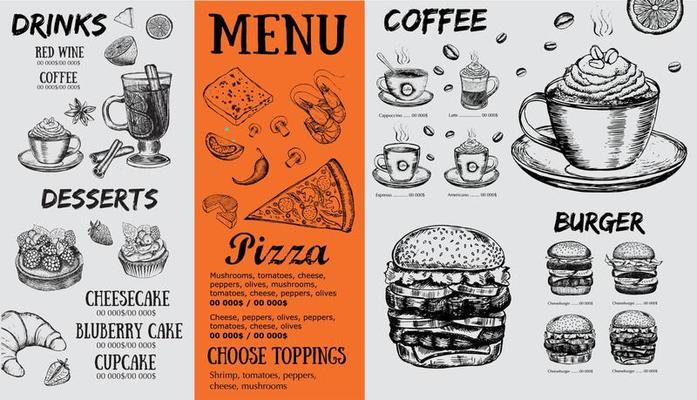 Restaurant cafe menu, template design. Food flyer.