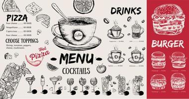 Restaurant cafe menu, template design. Food flyer. vector