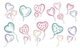 Hearts balloons hand drawn illustration. vector