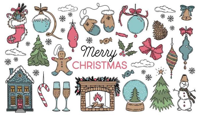Christmas pattern in sketch style. Hand drawn illustration