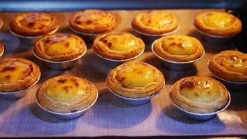 Egg tart making in the oven - famous dessert cooking footage