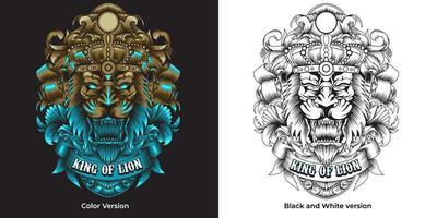 King of Lion with neon color and ornament pattern vector