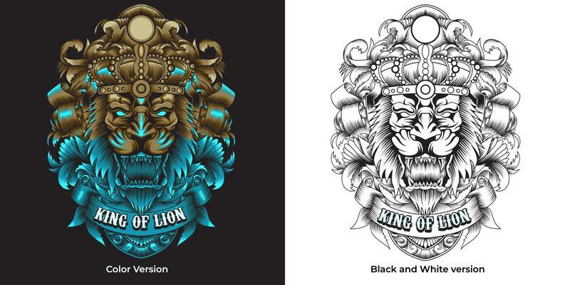 King of Lion with neon color and ornament pattern