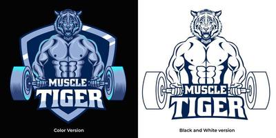 diseño de logotipo de mascota de fitness de tigre muscular vector