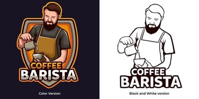 diseño del logotipo de la mascota del café barista. adecuado para, adecuado para, fijado a la marca del logotipo de la cafetería vector