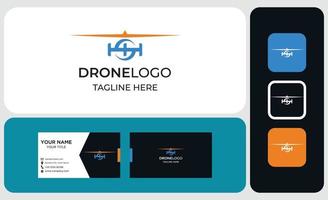 Set of isolated drone logos on white and black background. Set of drone service and accessories labels, badges and design elements. Vector Illustration