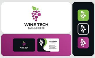 vine wine grape with block chain logo design concept vector