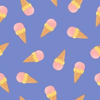 Ice cream seamless pattern. Waffle cone with scoops of ice cream. Background for poster, print, cards, wrapping paper, clothes decoration and ice cream shop. vector