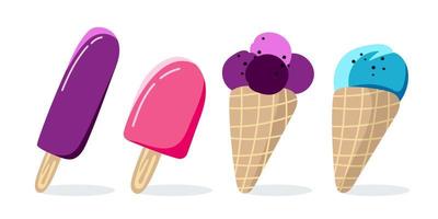 Collection of ice cream popsicle and in a horn Vector illustration isolated on a white background