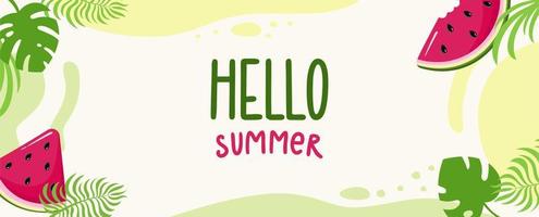 Summer background website header Colorful horizontal postcard banner Vacation concept Inscription hello summer Vector illustration in flat style