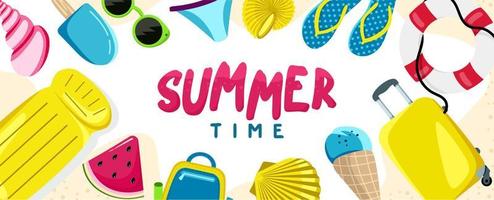 Summer background website header Colorful Horizontal postcard banner Vector illustration in Flat style