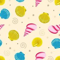 Seamless pattern with shells and clams on a beige background Vector illustration in a flat style