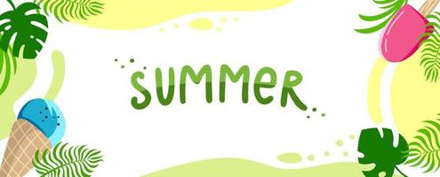 Summer background website header Colorful horizontal postcard banner Vacation concept Inscription hello summer Vector illustration in flat style