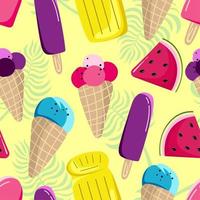 patrón de verano sin inconvenientes con helado de sandía en una ilustración de vector de fondo amarillo en un estilo plano