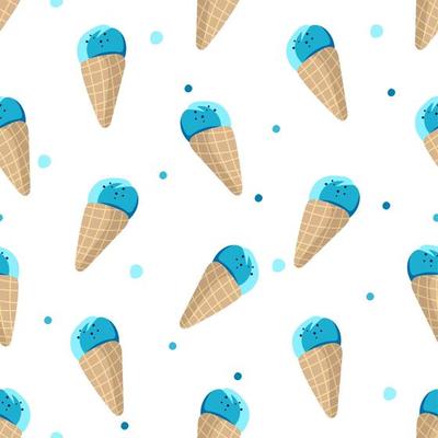 Seamless pattern with ice cream in a cone on a white background Vector illustration in a flat style