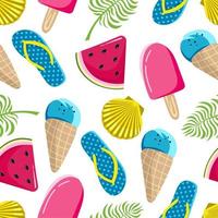 Seamless summer pattern with watermelon ice cream on a white background Vector illustration in a flat style