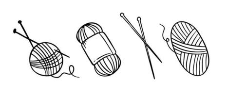 Knitting accessories knitting needles and yarn. Hand made needlework doodles Vector illustration on white background
