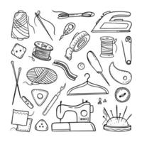 Needlework sewing knitting a set of Hand made elements Vector illustration on a white background