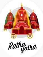 Ratha yatra festival A chariot with wooden deities of Jagannath, Baladeva and Subhadra. Holiday banner greeting card Vector illustration