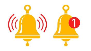 Vector icon of metallic bell in flat style. Vector ringing bell for alarm clock and smartphone application alert.