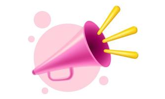 Vector vintage pink megaphone in realistic 3d style. Pink loudspeaker.