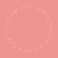 Line art flowers and leaves frame. White objects on pink background. Design element for greeting card, invitation, poster, social media vector