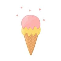 Waffle cone with scoops of ice cream. Can be used for poster, print, cards and clothes decoration, for food design and ice cream shop logo vector