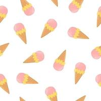 Ice cream seamless pattern. Waffle cone with scoops of ice cream. Background for poster, print, cards, wrapping paper, clothes decoration and ice cream shop. vector