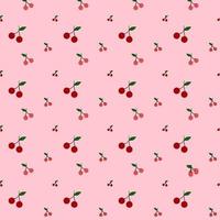 Cherries on pink background, seamless pattern for decoration. vector