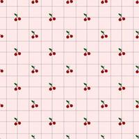 Seamless pattern of cute red cherry on pink background with grid line. vector