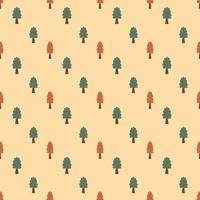 Seamless pattern of green and orange trees on yellow background. vector