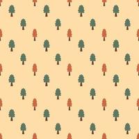 Seamless pattern of green and orange trees on yellow background. vector